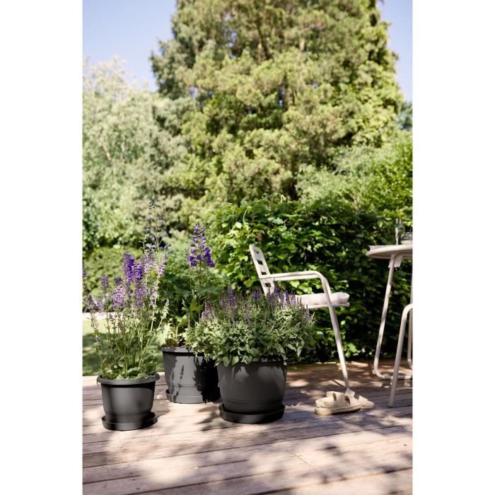 ELHO Pot de fleurs Amiga Rond 47 - Noir - Ø 47 x H 35 cm - Extérieur - 100% recyclé