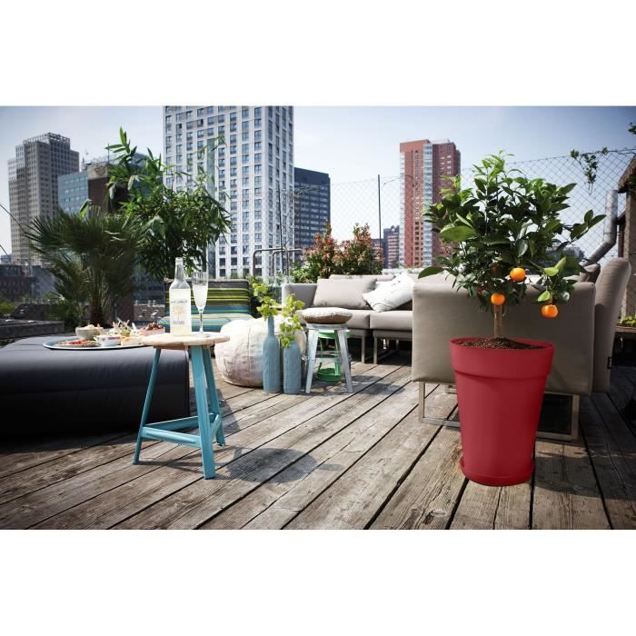 ELHO Pot de fleurs Loft Urban Rond - Haut 42 - Rouge - Ø 42 x H 56 cm - Extérieur - 100% recyclé