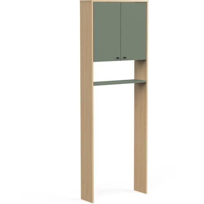 Meuble WC dessus de toilettes - Vert et chene - 2 portes - L64 x P20 x H186 cm - ELISA - DEMEYERE