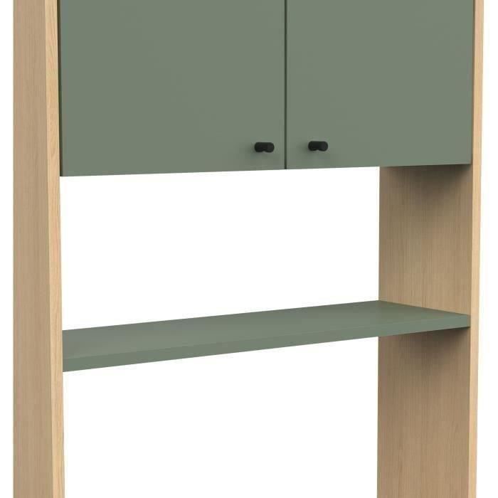 Meuble WC dessus de toilettes - Vert et chene - 2 portes - L64 x P20 x H186 cm - ELISA - DEMEYERE