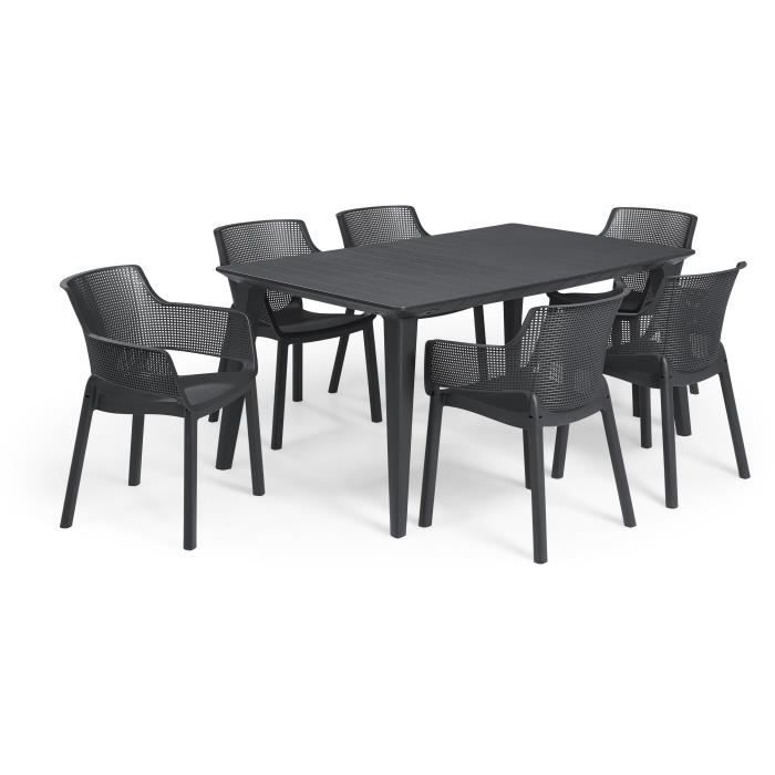 Lot de 6 fauteuils de jardin - Allibert by KETER - ELISA - En résine - Coloris : gris graphite