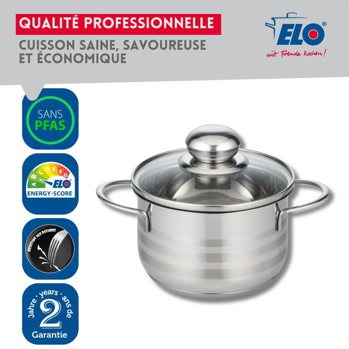Lot de 2 faitouts - FACKELMANN - Elo Brillant - Acier inoxydable - Sans PFAS - 12 et 14 cm