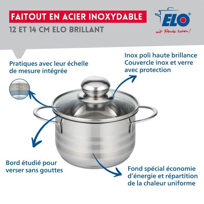 Lot de 2 faitouts - FACKELMANN - Elo Brillant - Acier inoxydable - Sans PFAS - 12 et 14 cm