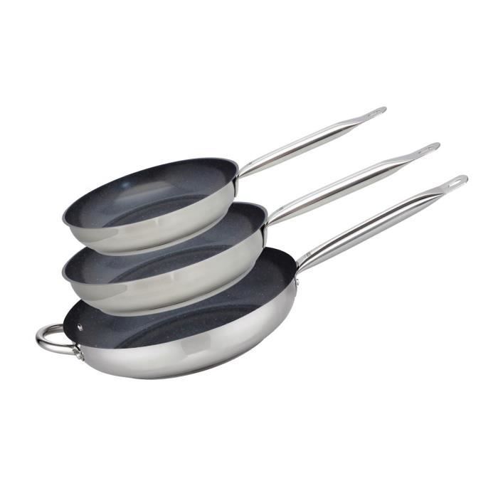 Set de 3 poeles a induction - ELO - Professional - Inox 18/10 ELODUR - Ř 24-28 et 32 cm