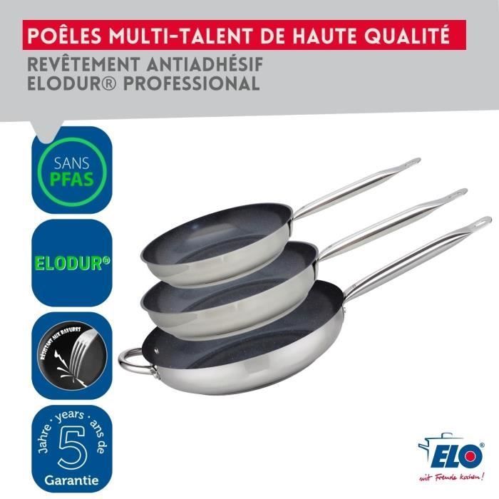 Set de 3 poeles a induction - ELO - Professional - Inox 18/10 ELODUR - Ř 24-28 et 32 cm