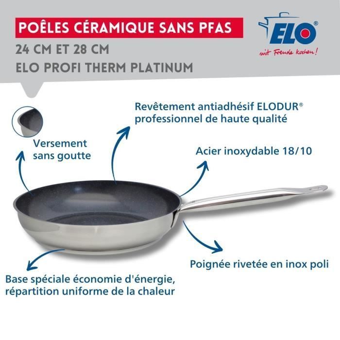 Set de 3 poeles a induction avec couvercles en verre - ELO - Professional - Inox 18/10 ELODUR - Ø 24-28 et 32 cm