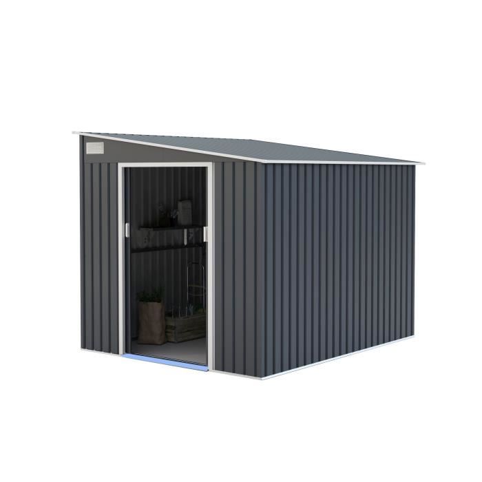 Abri de jardin en métal 5,5 m² - 215 x 257 x 193 cm - TORONTO - Kit d'ancrage inclus, 2 portes coulissantes - Gris