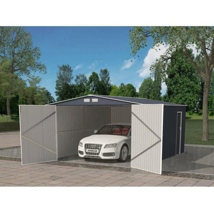 Abri de jardin / Garage en métal 18,2 m˛ - 380 x 480 x 232 - ORION Kit d'ancrage, 2 portes coulissantes frontale, 1 porte latérale