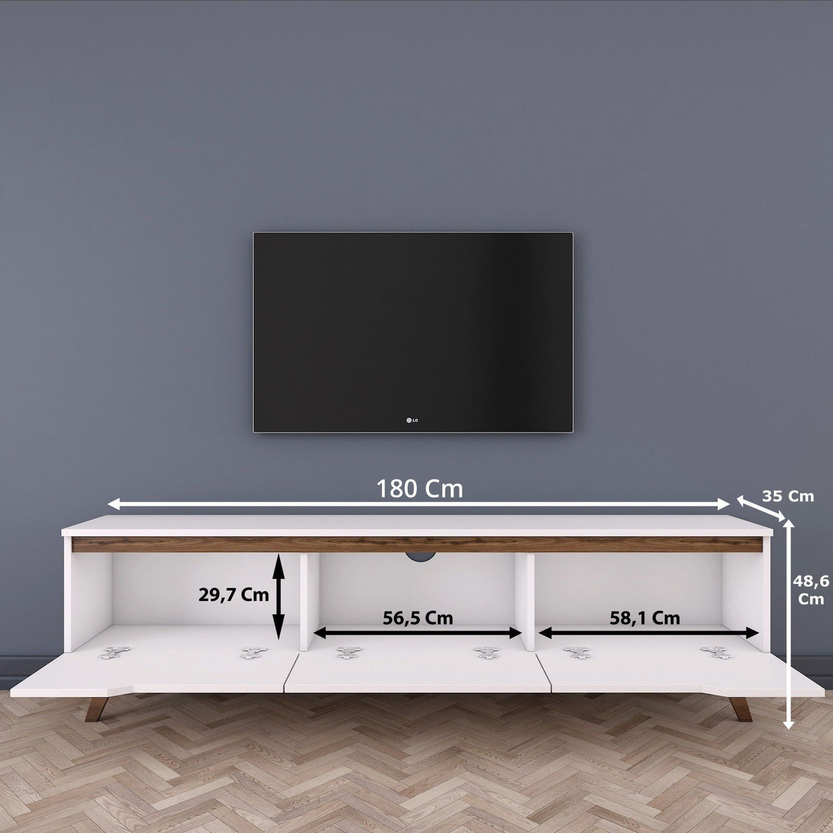 Meuble TV - D1 - Blanc / Noyer - 180 x 49 x 35 cm