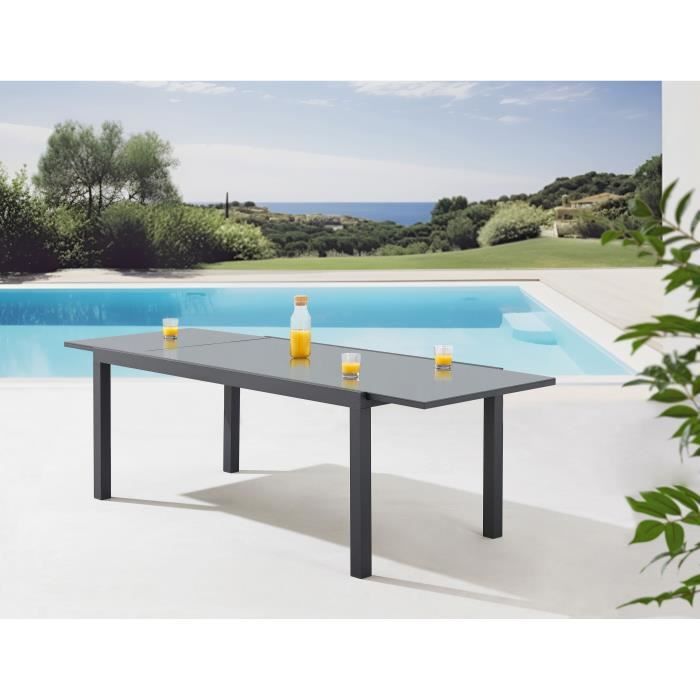 Ensemble repas de jardin 6 a 8 personnes : Table extensible 180-240 cm + 2 fauteuils + 6 chaises - Gris