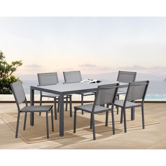 Ensemble repas de jardin CORON : Table 160 cm + 6 chaises - Structure en aluminium - Gris anthracite