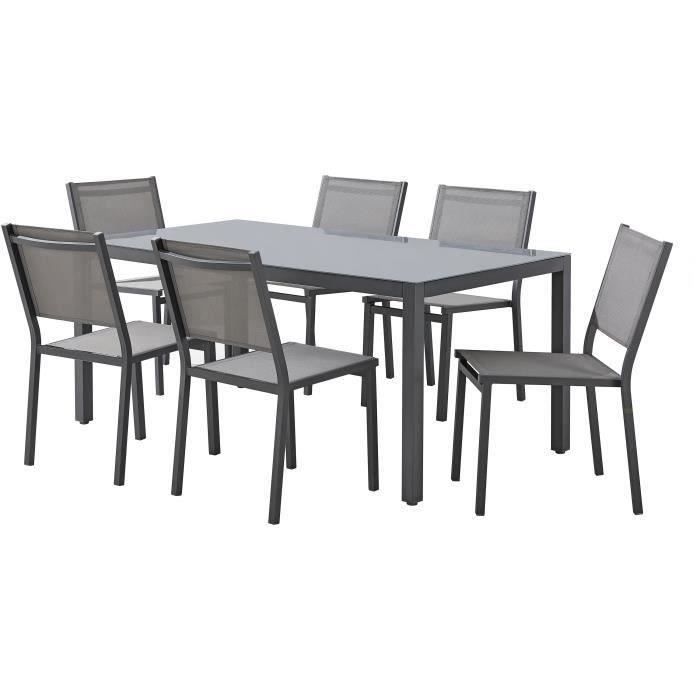 Ensemble repas de jardin CORON : Table 160 cm + 6 chaises - Structure en aluminium - Gris anthracite
