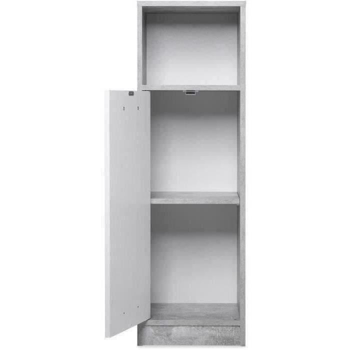 Salle de bain complete - Blanc et gris béton - 1 meuble sous lavabo + 1 étagere + 2 rangements bas - MADEIRA