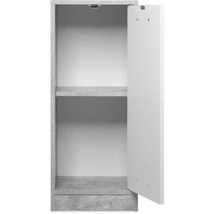 Salle de bain complete - Blanc et gris béton - 1 meuble sous lavabo + 1 étagere + 2 rangements bas - MADEIRA