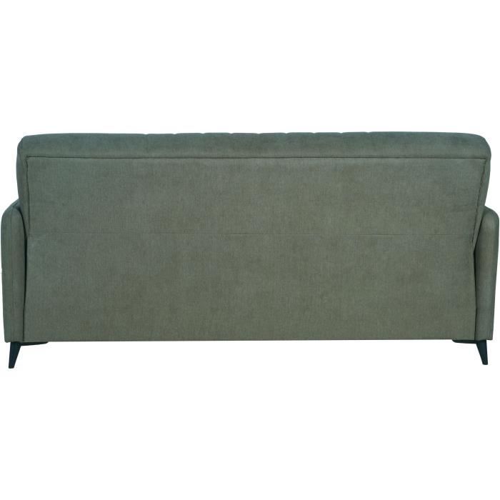 Canapé convertible - 3 places - ENZO - Tissu vert foncé - 2 coussins - Coffre de rangement - 211 x 92 x 98 cm
