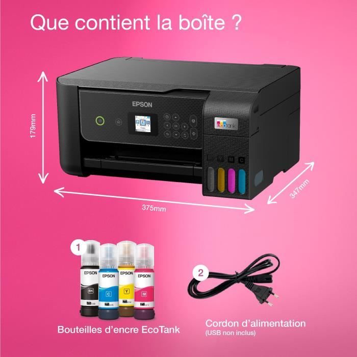Imprimante multifonction A4 - EPSON - Ecotank ET-2870 - Wi-Fi - RÈservoirs d'encre - 3 ans d'encre inclus