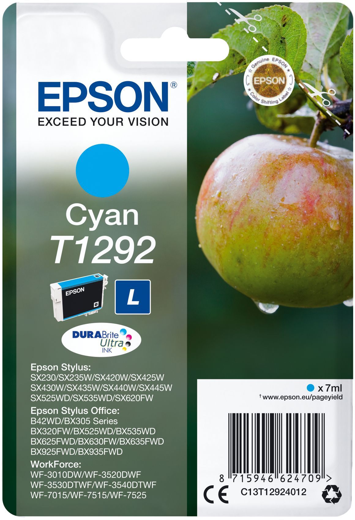 EPSON Cartouche d'encre T1292 Cyan - Pomme (C13T12924012)