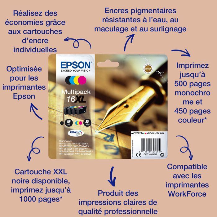 EPSON Multipack 16 XL - Stylo plume - Noir, Cyan, Jaune, Magenta (C13T16364022)