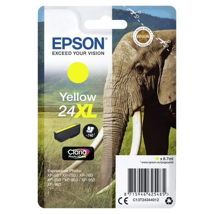 EPSON Cartouche d'encre T2434 XL Jaune - Eléphant (C13T24344012)