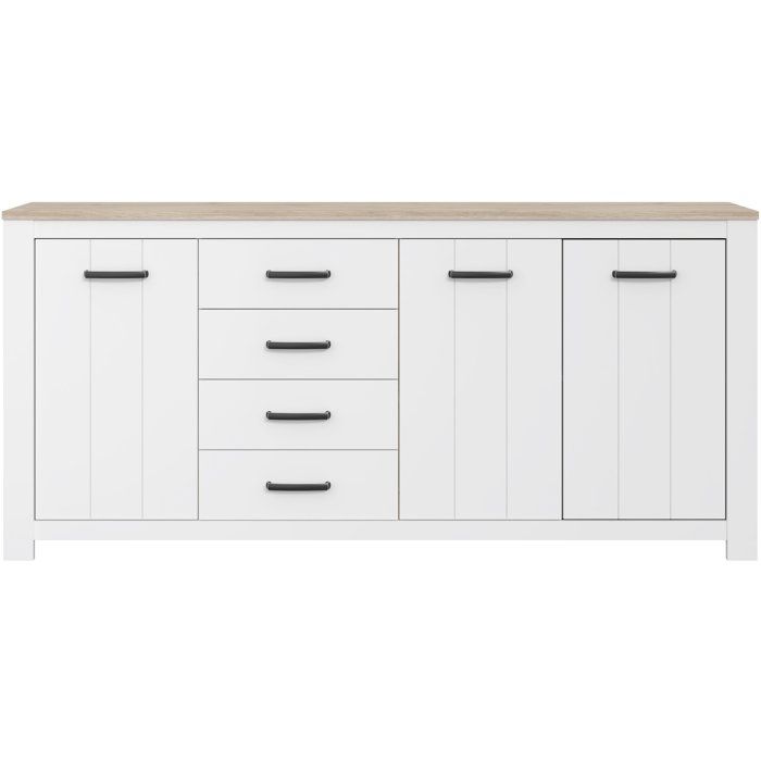Enfilade - ELARA - Chene / Blanc mat - 3 portes - 4 tiroirs - 206 x 42,2 x 95,7 cm