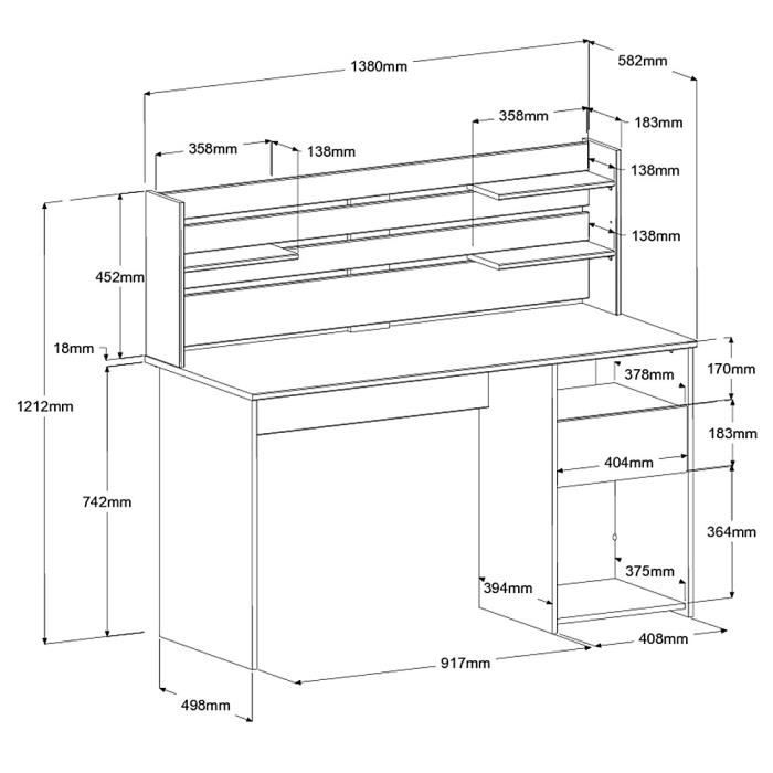 Bureau avec rÈhausse ESCALE - DÈcor chene - L 138 x P 60 x H 120 cm - PARISOT
