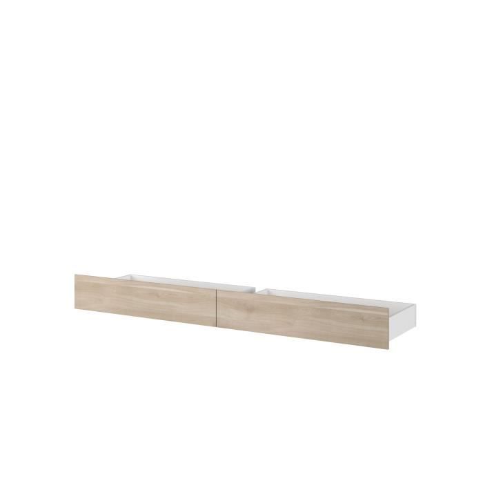 ESCALE Lit adulte 140x190 / 200 cm - Tete de lit + 2 tiroirs - Décor chene du Japon - PARISOT