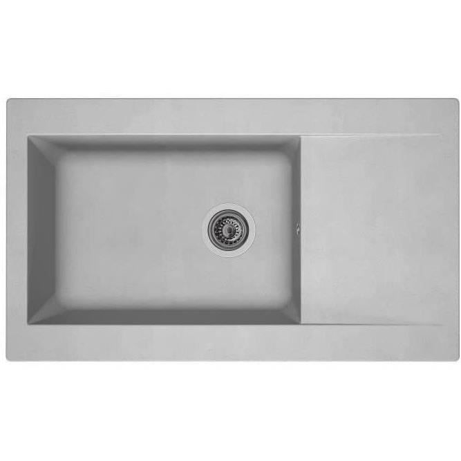 STRADOUR Evier cuisine a encastrer 1 grand bac + 1 égouttoir Einna - Résine - 86 x 50 cm - Gris platinium