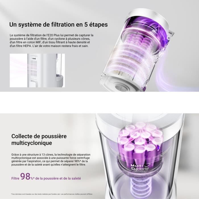 EUREKA E20 Plus - Aspirateur Robot avec Station de Vidange Automatique - 8000 Pa - Anti Enchevetrement - Évitement d'Obstacles 3D