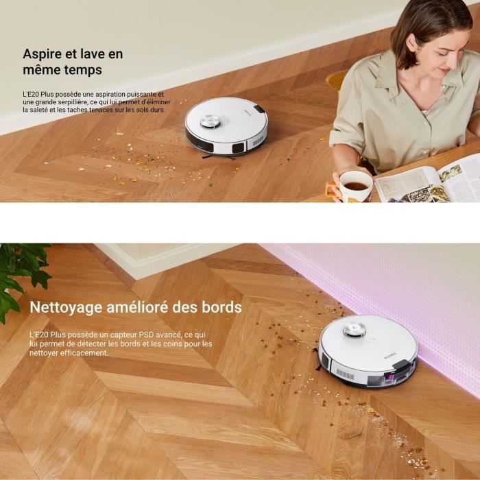 EUREKA E20 Plus - Aspirateur Robot avec Station de Vidange Automatique - 8000 Pa - Anti Enchevetrement - Évitement d'Obstacles 3D