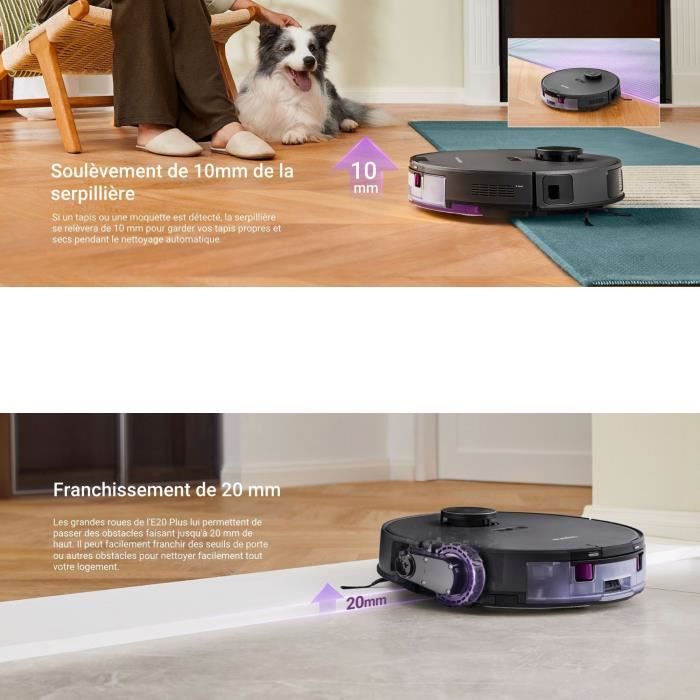 EUREKA E20 Plus - Aspirateur Robot avec Station de Vidange Automatique - 8000 Pa - Anti Enchevetrement - Évitement d'Obstacles 3D