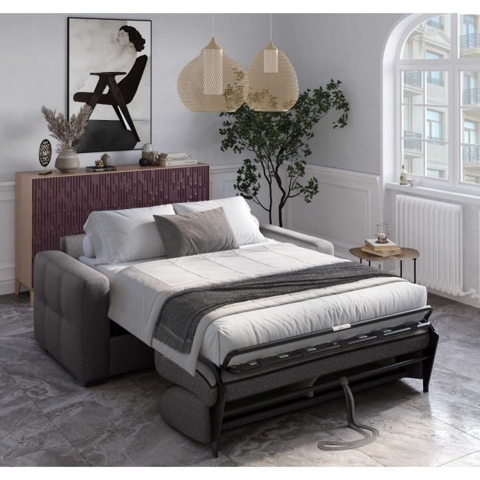Canapé convertible express - 3 places - EUREKA - Tissu como 22 Graphite - 200 x 102 x 95 cm
