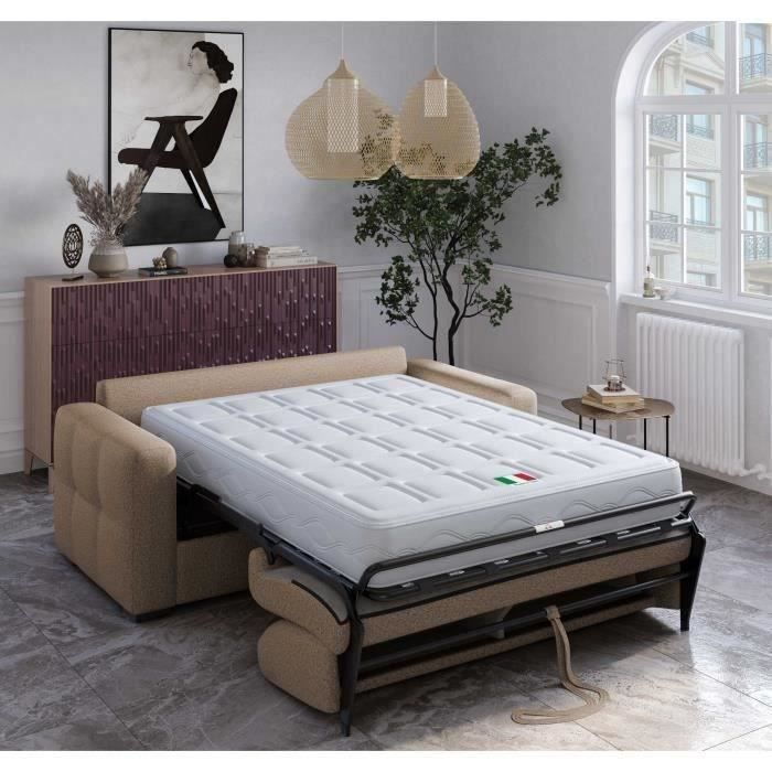 Canapé convertible express - 3 places - EUREKA - Tissu como 5 Antelope - 200 x 102 x 95 cm