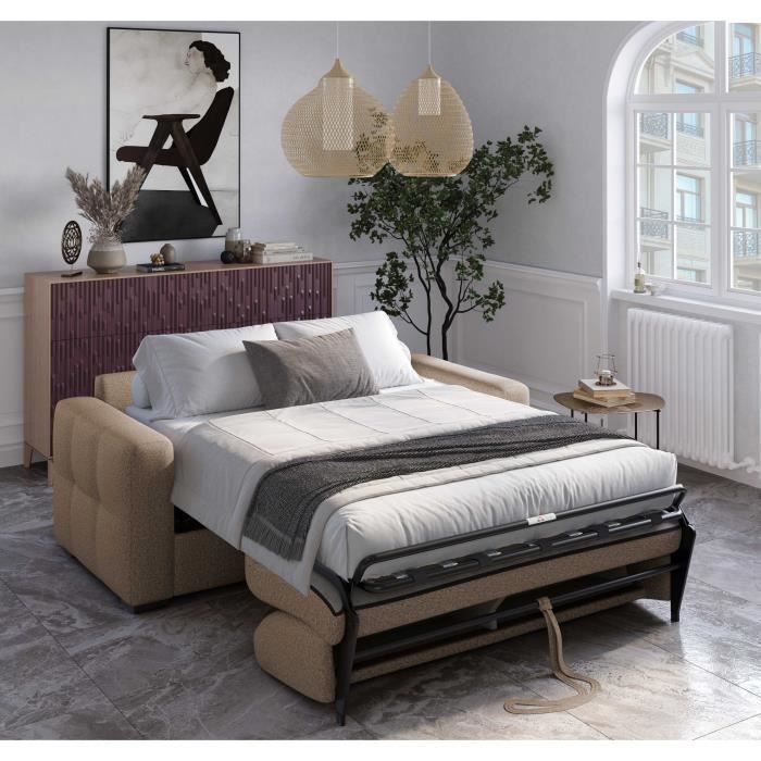 Canapé convertible express - 3 places - EUREKA - Tissu como 5 Antelope - 200 x 102 x 95 cm