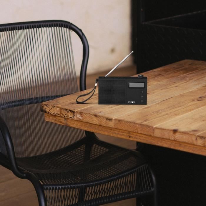 Radio-réveil EVOOM EGY Noir - FM et radio DAB+ - Batterie Piles/USB - 2 alarmes