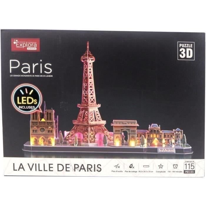 Puzzle 3D lumineux - Monuments De Paris - Jeu de construction - EXPLORA - 115 pieces - Des 8 ans