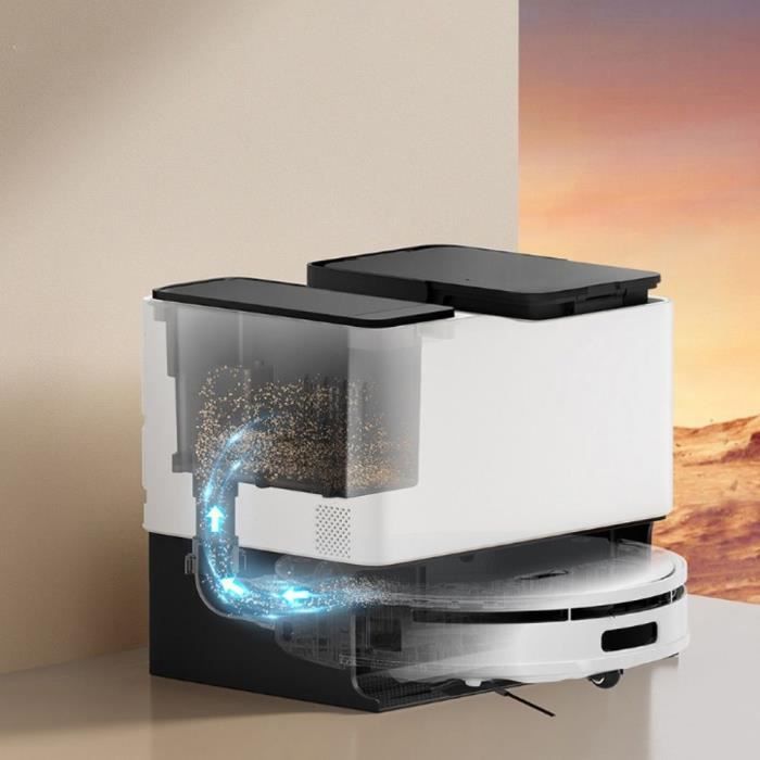 Robot Aspirateur Laveur connecté avec base de vidage - EZICLEAN All In One Z15 Pro - 10 000 Pa - 1,5 L - Blanc