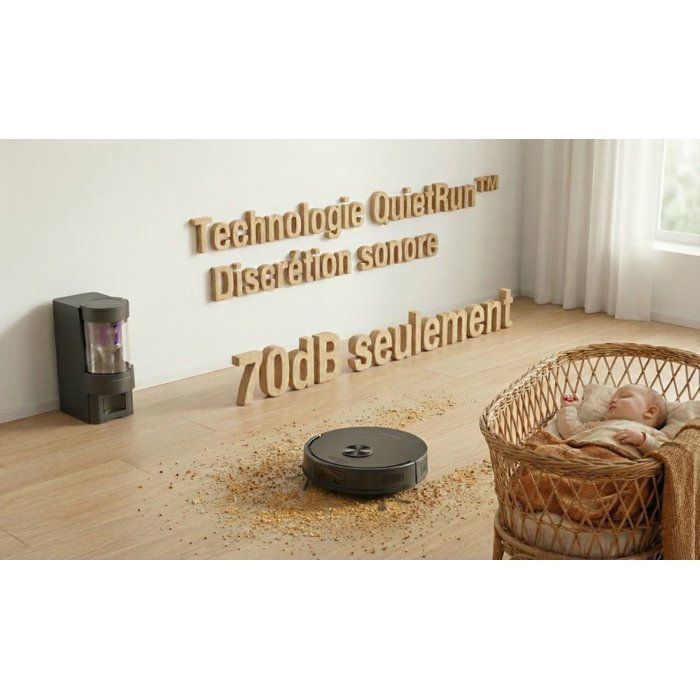 Robot aspirateur laveur - EZICLEAN CyberFlow MAX - GYROSMART connecté avec base de vidage - 10 000 Pa - 2 L - 80 min - Noir