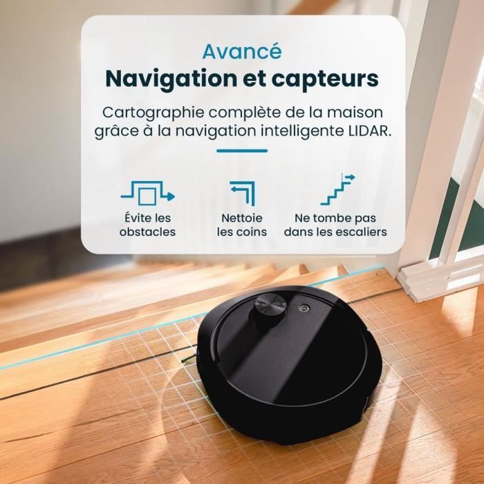 Robot Aspirateur Laveur connecté avec base de vidage EZICLEAN All-in-one Z10 Plus - 240 min - 6000pa - 180m² - 1.5L