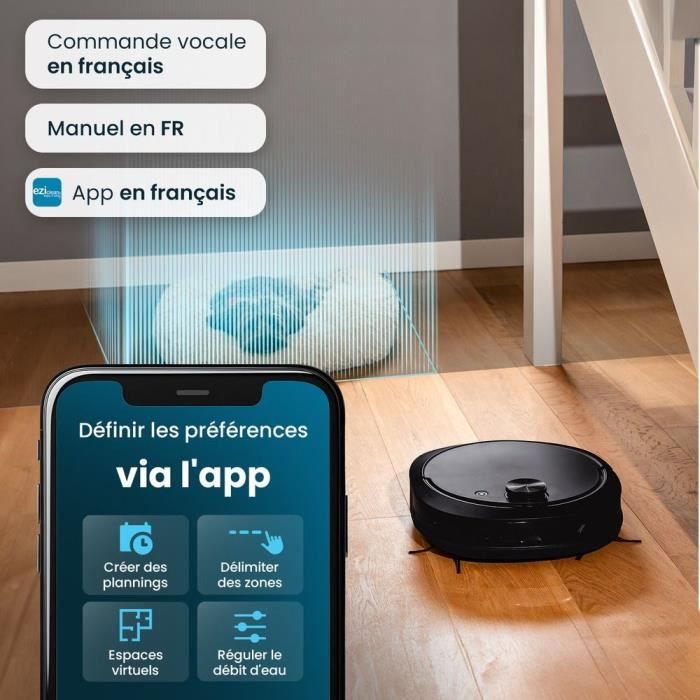 Robot Aspirateur Laveur connectÈ avec base de vidage EZICLEAN All-in-one Z10 Plus - 240 min - 6000pa - 180m≤ - 1.5L