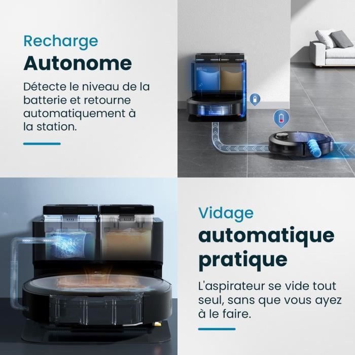 Robot Aspirateur Laveur connecté avec base de vidage EZICLEAN All-in-one Z10 Plus - 240 min - 6000pa - 180m˛ - 1.5L