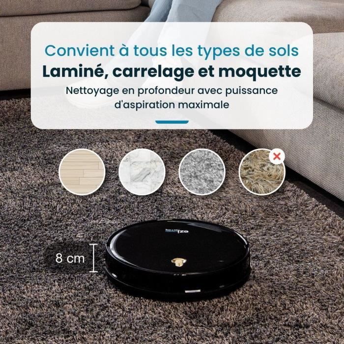 Robot Aspirateur Laveur Connecté EZICLEAN I-Bot Z5 - 75 min - 2.6Kpa - 60-90m˛ - Sols durs - 0.25L