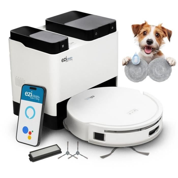 EZICLEAN All In One Z12 Ultra - Robot aspirateur laveur connectÈ avec base de vidage - 270 min - 14,4 V - 1,8 L - Blanc