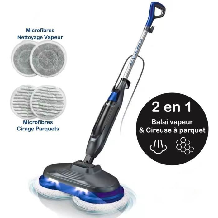 Balai Nettoyeur Vapeur - EZICLEAN STEAM WAVE 360 - 1200 W - 24 g/min - Nettoyage et entretien complet des sols en bois
