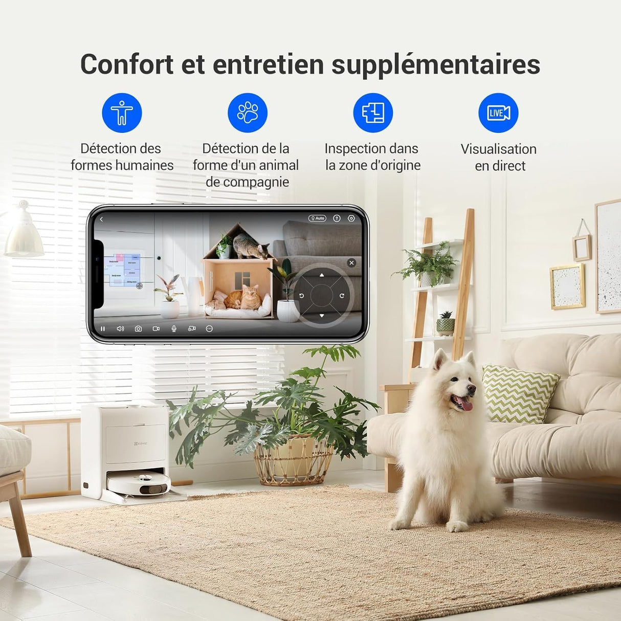 Robot Aspirateur Laveur avec Station EZVIZ RS2 - Lavage/Séchage/Nettoyage/Remplissage Automatique - 4000 Pa - Navigation Laser