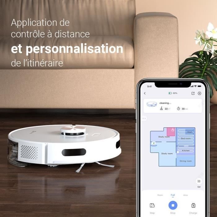 EZVIZ RE5 - Aspirateur Robot Laveur - Puissance 4000 Pa - Navigation LIDAR - Évitement d'obstacles - Détection des tapis