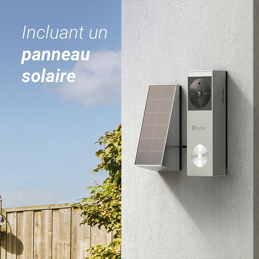 Sonnette vidéo connectée - EZVIZ - HP3 PRO - Panneau solaire argent inclus