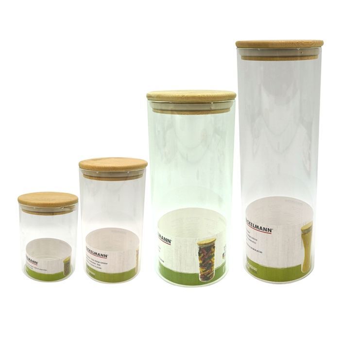 Set de 4 boîtes de conservation en verre - FACKELMANN - Nature - Couvercle en bambou