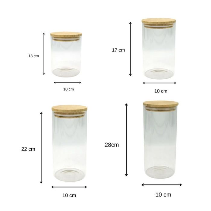 Set de 4 boîtes de conservation en verre - FACKELMANN - Nature - Couvercle en bambou
