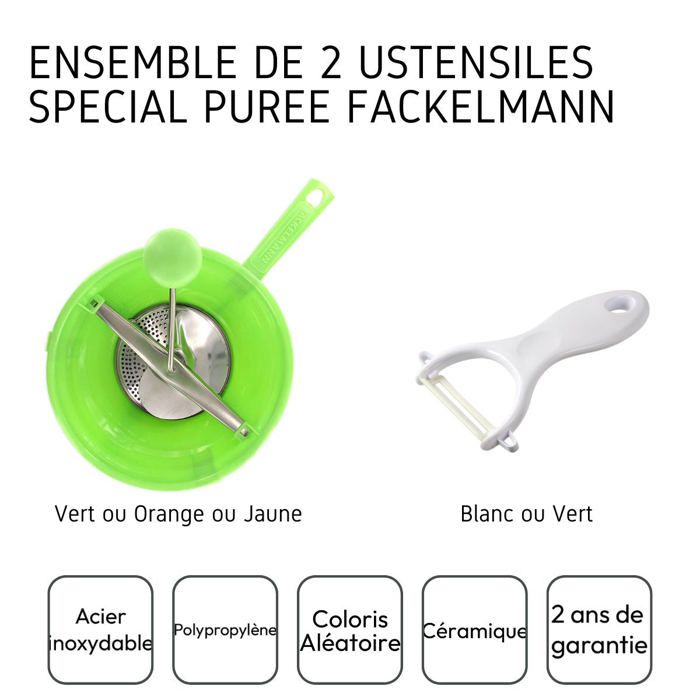Ensemble de 2 ustensiles spécial purée avec éplucheur et moulin a légumes - FACKELMANN -