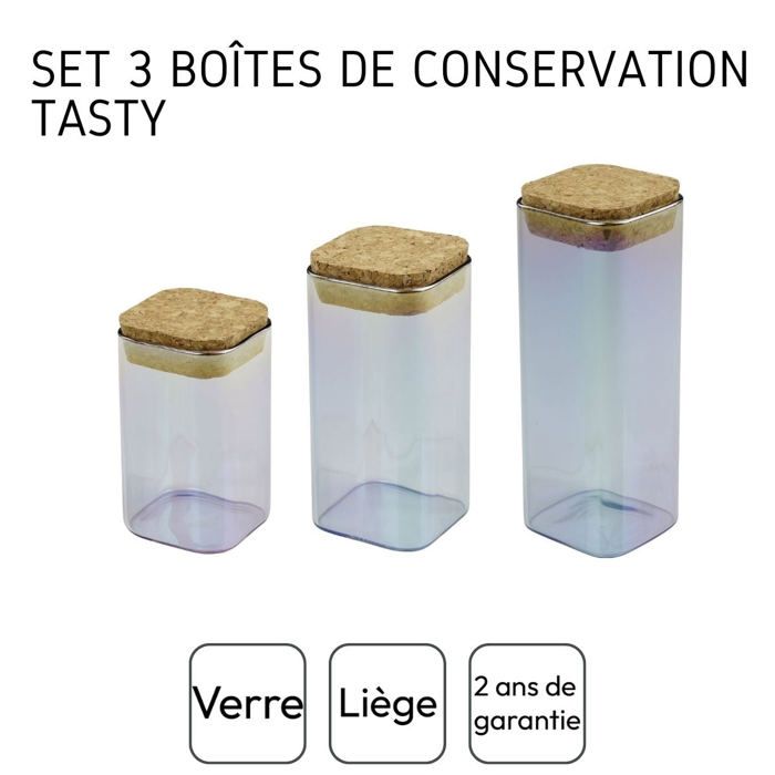 Set de 3 boîtes de conservation en verre avec couvercle - FACKELMANN - Tasty Green - 280, 330 et 450 ml